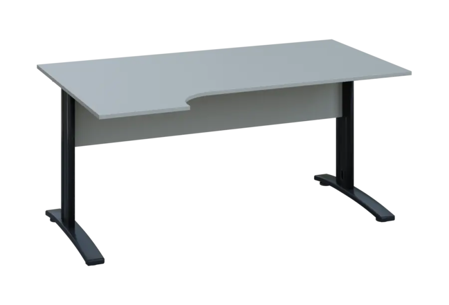 ERK 28 - 164 stůl kancelářský, rohový, levý, kovová podnož černá, deska 25 mm, široký 1600 mm, šedá